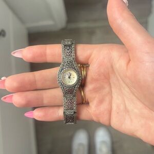 Vintage 925 Sterling Silver Filigree Ladies Wristwatch – Ornate Bracelet Style